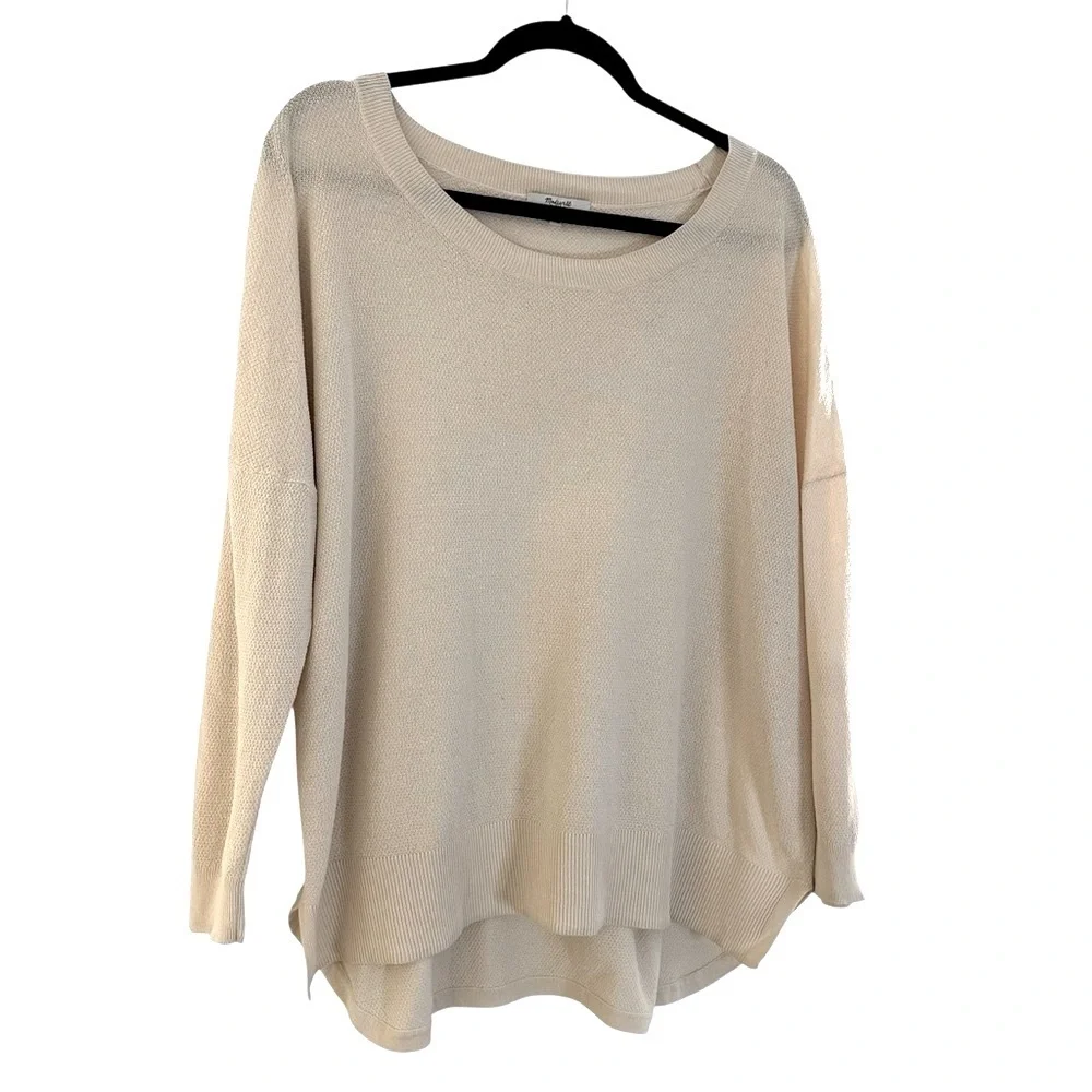 Madewell slouchy relaxed oversized wool blend cream pullover with high low hem - Picture 4 of 10